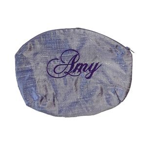 Monogram “Amy” purple makeup bag with zipper top